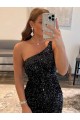 Cheapest One Shoulder Sleeveless Short Velvet Sequin Prom Dress