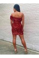 Cheapest Short One Shoulder Sleeveless Velvet Sequin Cocktail Prom Dress