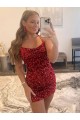 Cheapest Spaghetti Straps Criss Cross Back Sleeveless Short Velvet Sequin Prom Dress