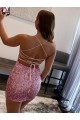 Cheapest Spaghetti Straps Sleeveless Short Velvet Sequin Prom Dress