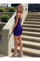 Cheapest Short V-Neck Sleeveless Velvet Sequin Prom Dress