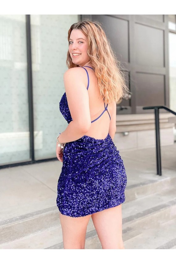 Cheapest Sleeveless Short Velvet Sequin V-Neck Prom Dress
