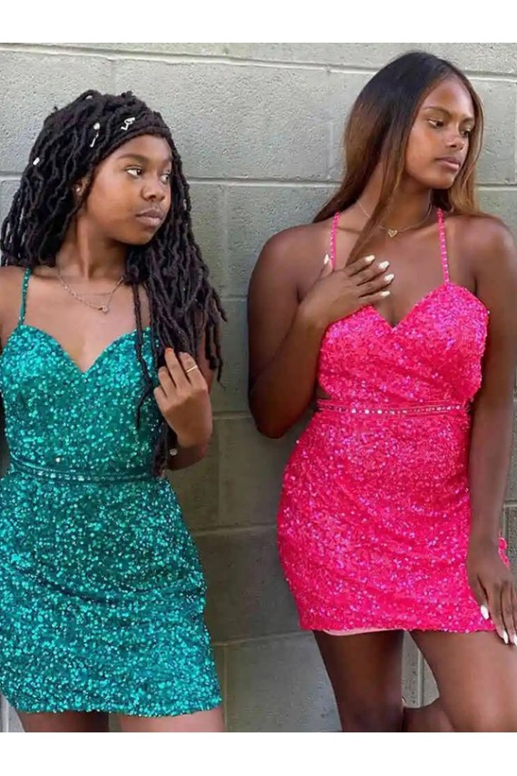 Cheapest V-Neck Sleeveless Short Velvet Sequin Cocktail Dress