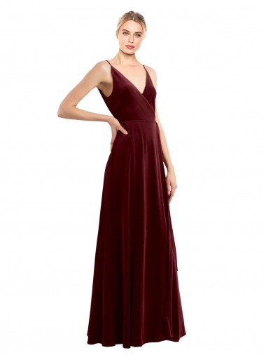 Cheapest Faux Wrap V-Neck Sleek Long Velvet Prom Dress