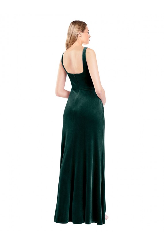 Cheapest Square Neck Full Length Velvet Prom Dress with Side Slit