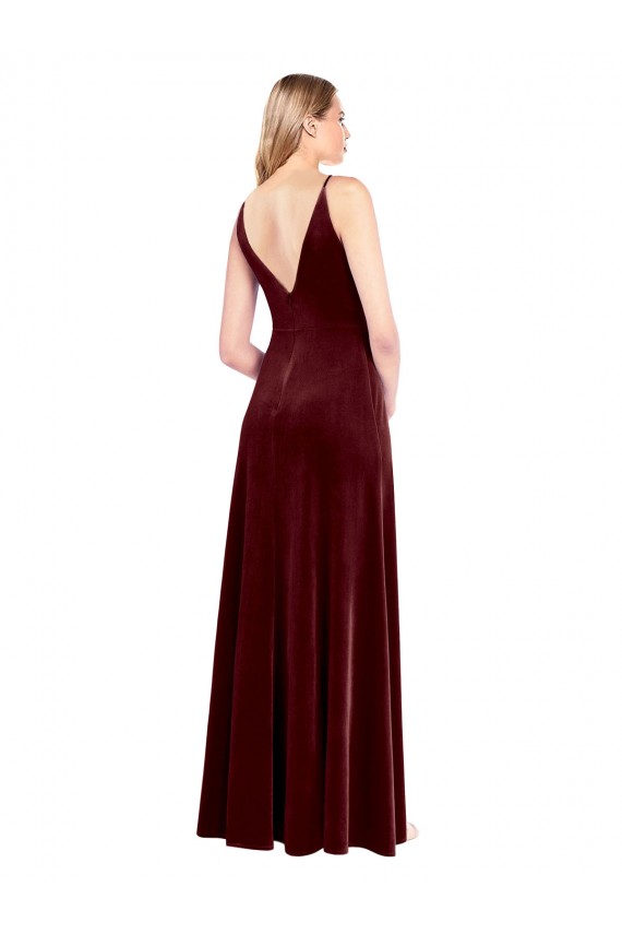 Cheapest Faux Surplice Neckline Slim A-Line Long Velvet Prom Dress