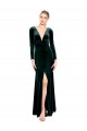 Cheapest Plunging V-Neckline Long Sleeves Open Back Velvet Prom Dress
