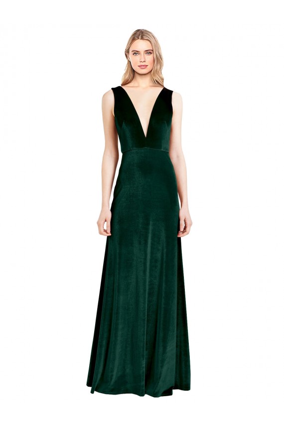Cheapest Daring Deep V-Neck Long Full Length Velvet Prom Dress