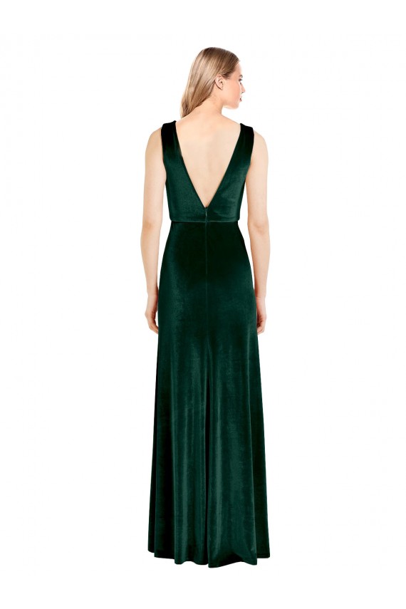 Cheapest Daring Deep V-Neck Long Full Length Velvet Prom Dress