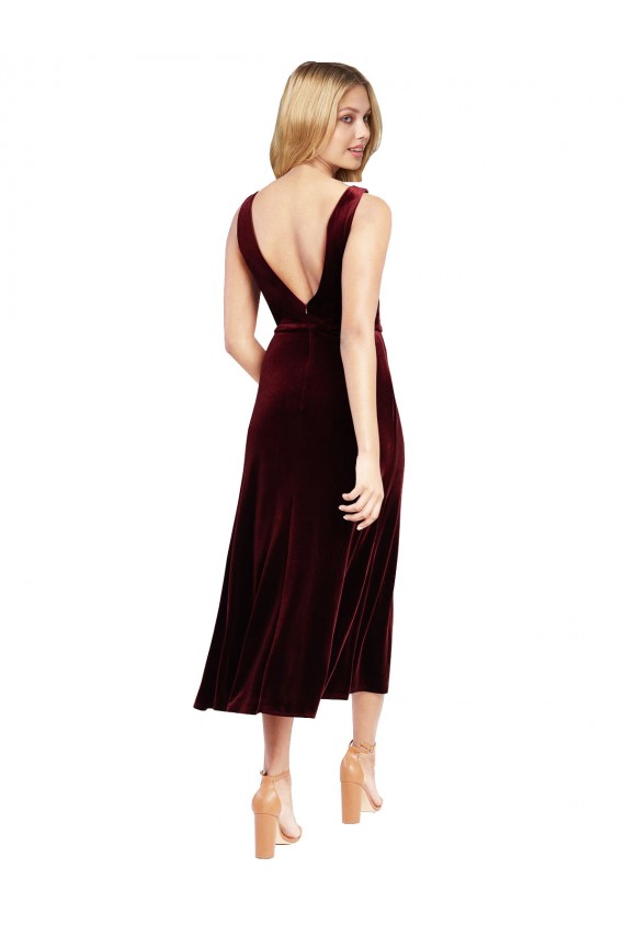 Cheapest Daring Plunging V-Neckline Short Midi Length Velvet Cocktail Prom Dress / Homecoming Dress