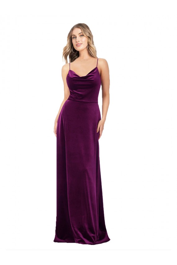 Cheapest Draped Neckline Spaghetti Straps Velvet Prom Dress