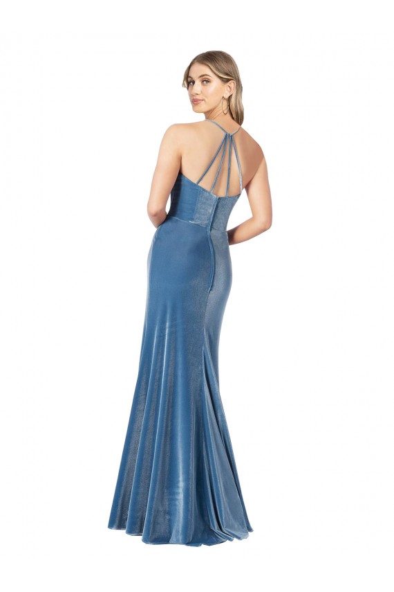 Cheapest Vintage Velvet High Neck Prom Dress with Strappy Back