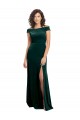 Cheapest Floor Length Cap Sleeves Long Velvet Prom Dress with High Side Slit