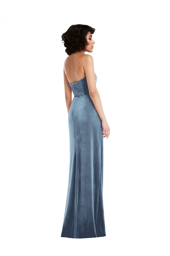 Cheapest Strapless Velvet Maxi Prom Dress with Draped Skirt
