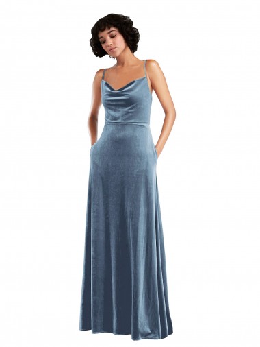 Cheapest Sleek Cowl Neck Velvet Maxi Prom Dress with Pockets