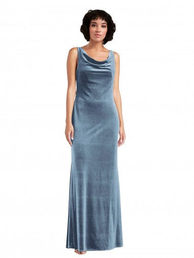 Cheapest Floor Length Cowl Neck Long Stretch Velvet Maxi Prom Dress