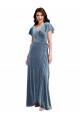 Cheapest Flutter Sleeve Velvet Wrap Maxi Prom Dress with Pockets