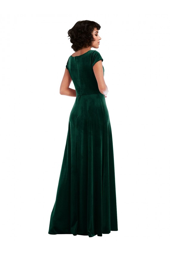 Cheapest Cowl Neck Cap Sleeve Velvet Maxi Prom Dress with Pockets