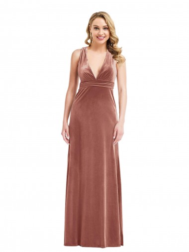 Cheapest Plunging Neckline Velvet Maxi Prom Dress with Criss Cross Open Back