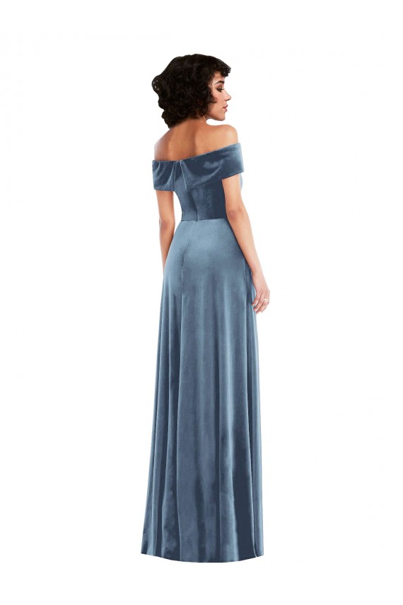Cheapest Draped Cuff Off the Shoulder Velvet Maxi Prom Dress with Pockets