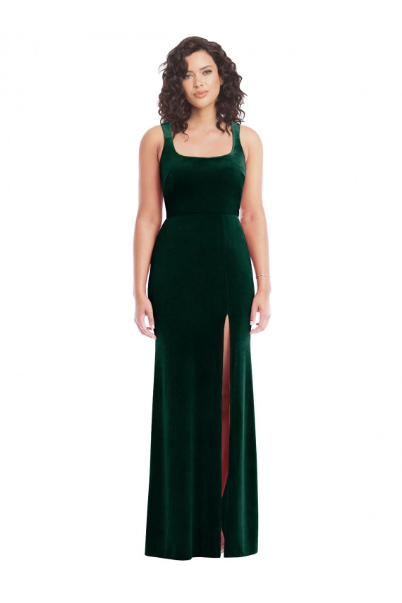 Cheapest Square Neck Long Velvet Maxi Prom Dress