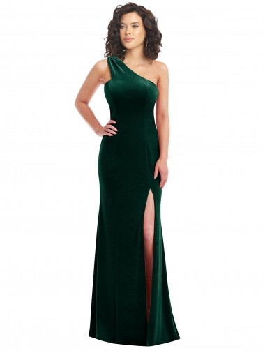Cheapest One Shoulder Velvet Trumpet Prom Dress with Front Slit