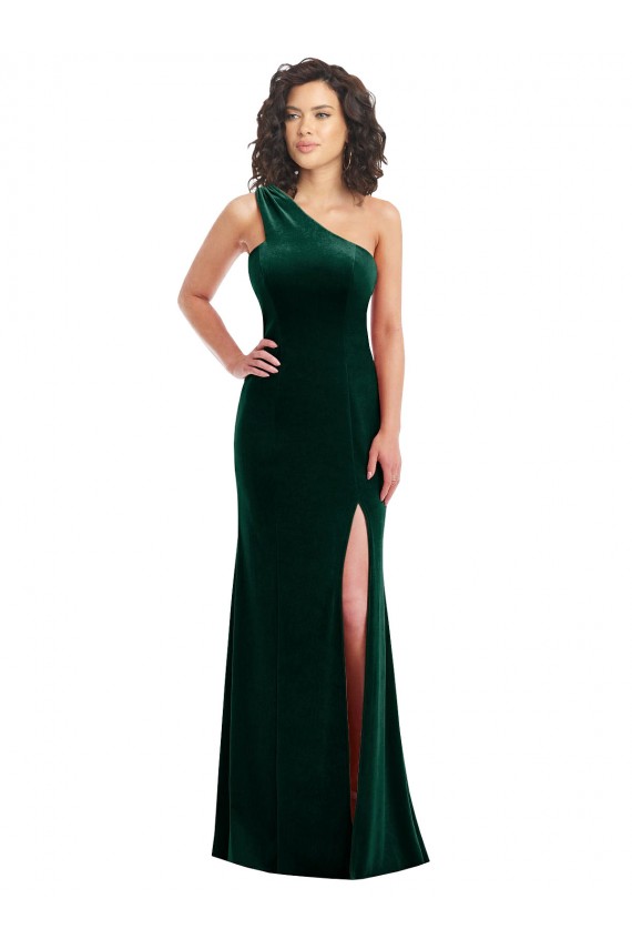 Cheapest One Shoulder Velvet Trumpet Prom Dress with Front Slit