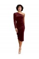 Cheapest One Shoulder Fitted Short Midi Length Velvet Prom Dress