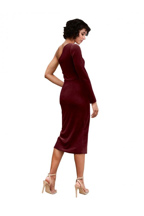 Cheapest One Shoulder Fitted Short Midi Length Velvet Prom Dress