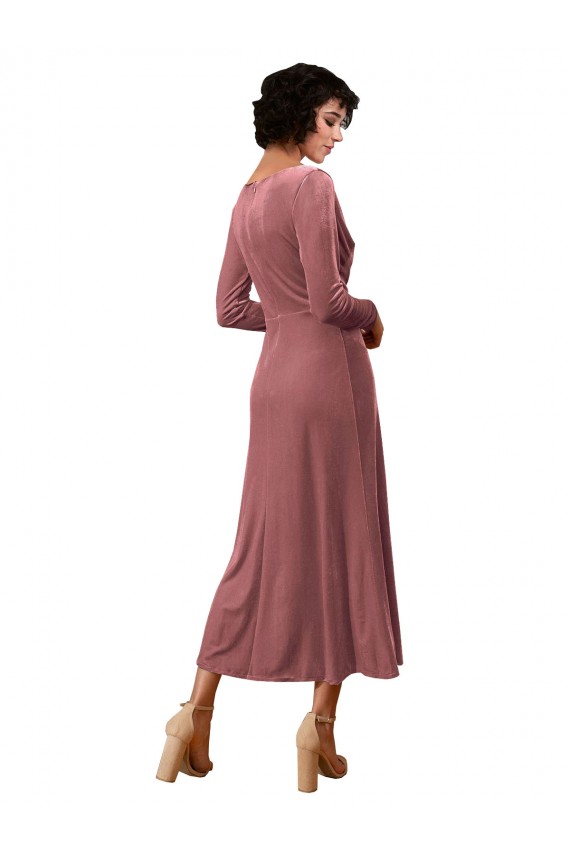 Cheapest Long Sleeve Velvet Faux Wrap Midi Length Prom Dress