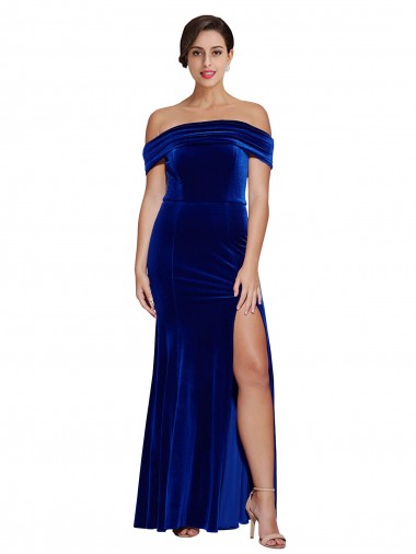 Cheapest Full Length Long Velvet Prom Dress with Side Split