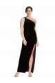 Cheapest One Shoulder Long Velvet Prom Dress with Side Split and Shoulder Tie