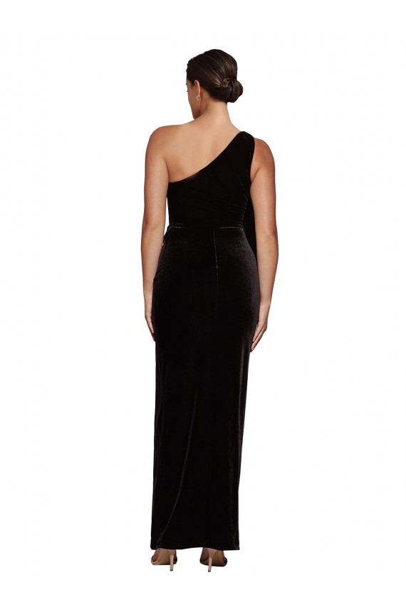 Cheapest One Shoulder Long Velvet Prom Dress with Side Split and Shoulder Tie