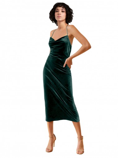Cheapest Midi Length Sleek Cowl Neckline Short Velvet Cocktail Prom Dress / Homecoming Dress