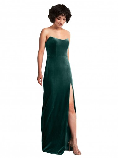Cheapest Scooped Strapless Long Velvet Prom Dress with Daring Side Slit